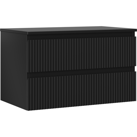 Mexen Rivel 80 cm Bathroom Cabinet with Countertop, 2 Drawers, Fluted, Black Matte - 91A20-08047-2-BFFC71