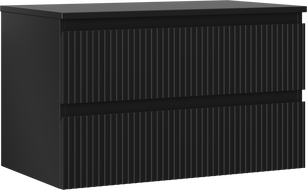 Mexen Rivel 80 cm Bathroom Cabinet with Countertop, 2 Drawers, Fluted, Black Matte - 91A20-08047-2-BFFC71