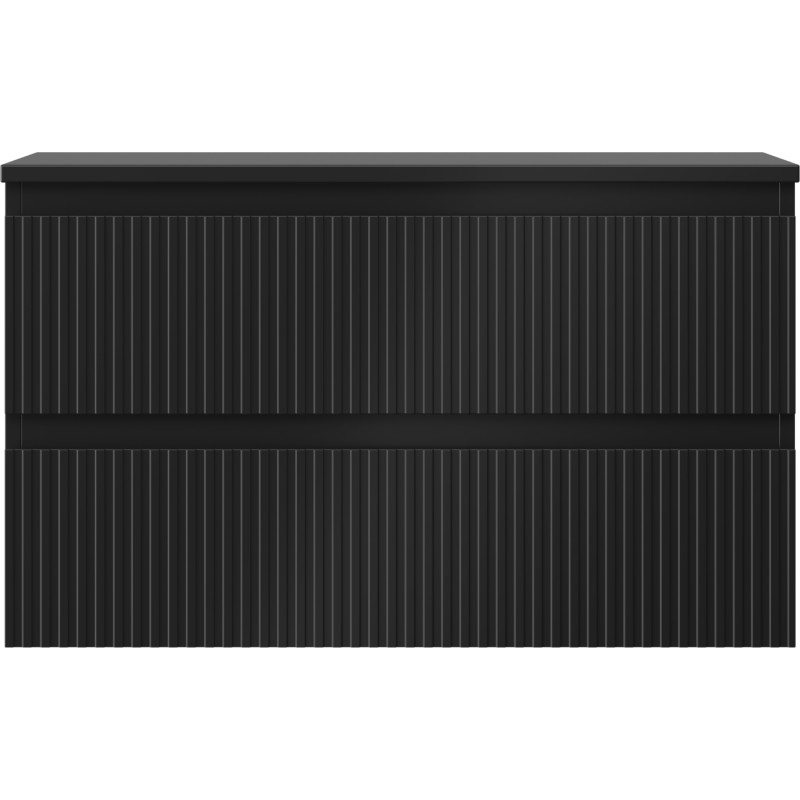 Mexen Rivel 80 cm bathroom cabinet with countertop, 2 drawers, fluted, black matte - 91A20-08047-2-BFFC71