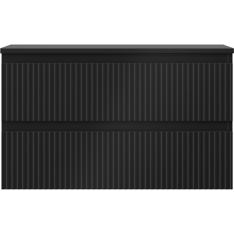 Mexen Rivel bathroom under-sink cabinet 80 cm with countertop, 2 drawers, fluted, black matte - 91A20-08047-2-BFFC71