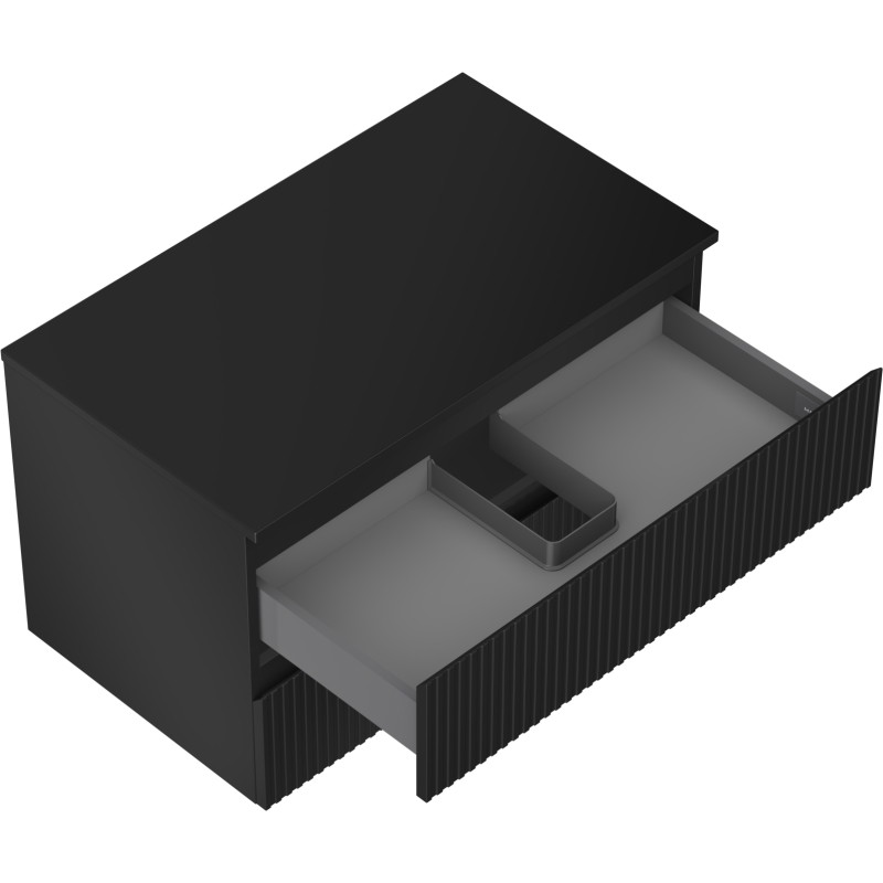 Mexen Rivel 80 cm bathroom cabinet with countertop, 2 drawers, fluted, black matte - 91A20-08047-2-BFFC71