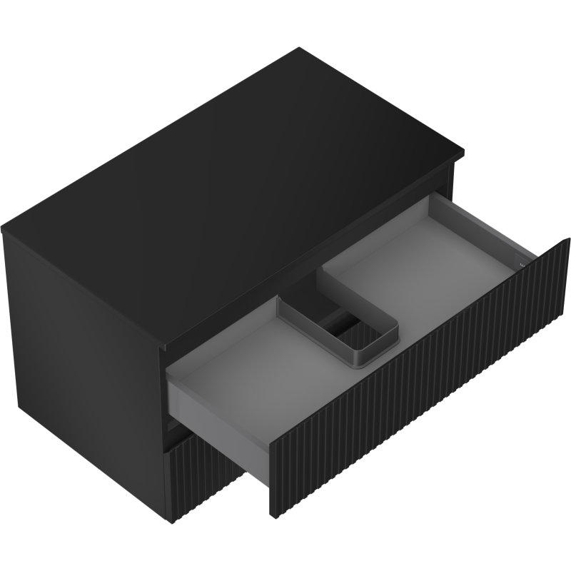 Mexen Rivel bathroom under-sink cabinet 80 cm with countertop, 2 drawers, fluted, black matte - 91A20-08047-2-BFFC71