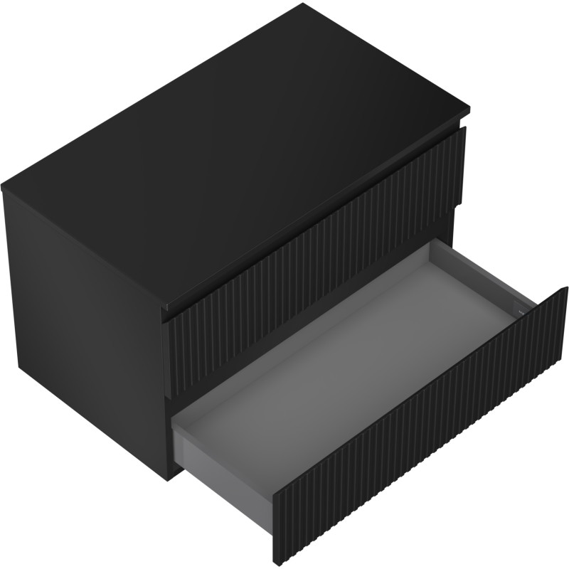 Mexen Rivel 80 cm bathroom cabinet with countertop, 2 drawers, fluted, black matte - 91A20-08047-2-BFFC71