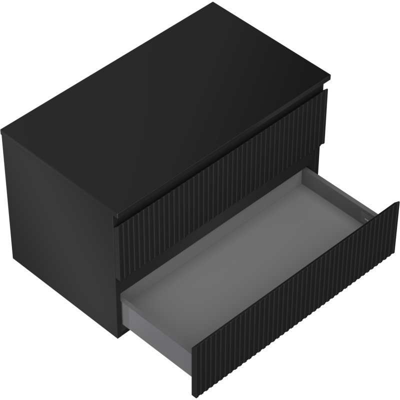 Mexen Rivel bathroom under-sink cabinet 80 cm with countertop, 2 drawers, fluted, black matte - 91A20-08047-2-BFFC71