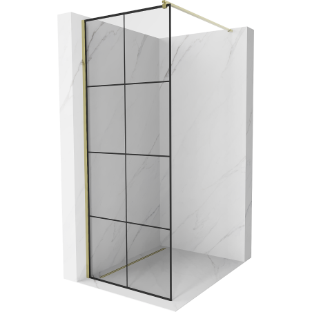Mexen Kioto Walk-in Shower Wall 90 x 200 cm, Black Grid 8 mm, Gold - 800-090-101-50-77