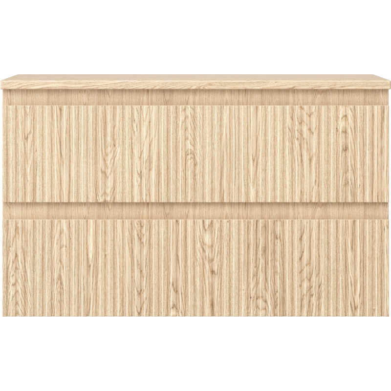 Mexen Rivel Bathroom Cabinet 80 cm with Countertop, 2 Drawers, Grooved, Oak - 91A20-08047-2-BFFC81