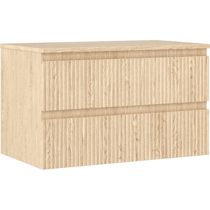 Mexen Rivel bathroom cabinet for under sink 80 cm with countertop, 2 drawers, fluted, oak - 91A20-08047-2-BFFC81