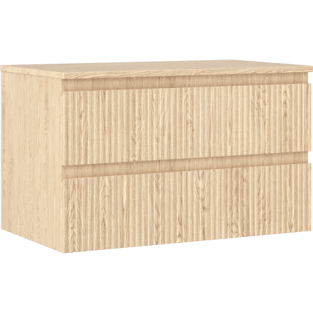 Mexen Rivel bathroom cabinet for under sink 80 cm with countertop, 2 drawers, fluted, oak - 91A20-08047-2-BFFC81