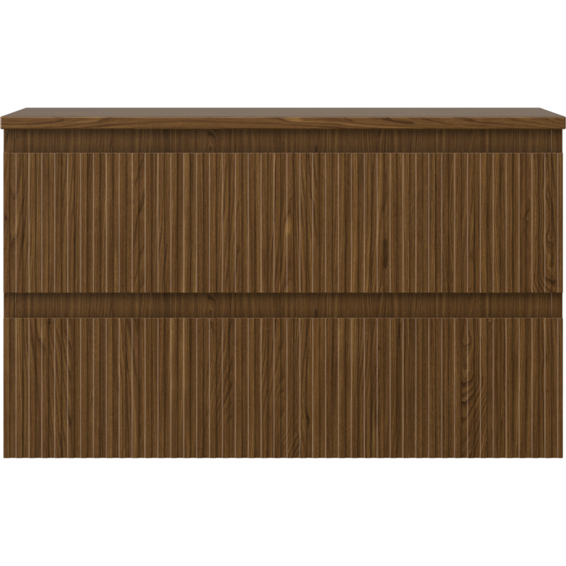 Mexen Rivel 80 cm bathroom cabinet with countertop, 2 drawers, fluted, walnut - 91A20-08047-2-BFFC86