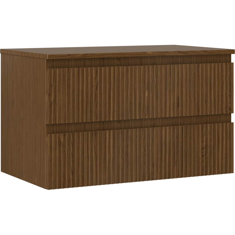Mexen Rivel 80 cm bathroom cabinet with countertop, 2 drawers, fluted, walnut - 91A20-08047-2-BFFC86
