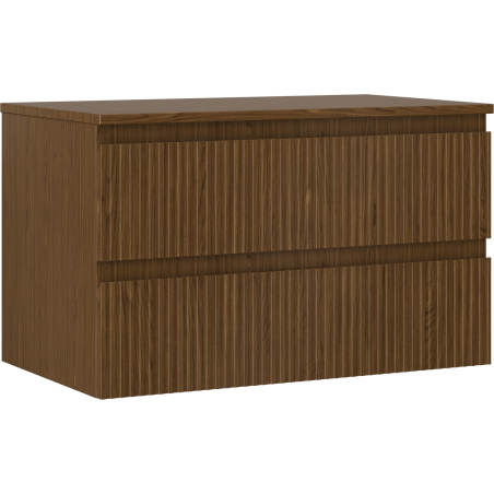 Mexen Rivel 80 cm bathroom cabinet with countertop, 2 drawers, fluted, walnut - 91A20-08047-2-BFFC86