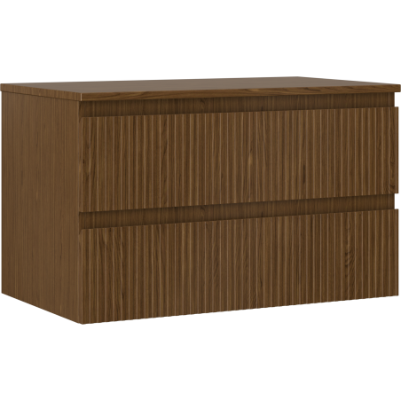 Mexen Rivel bathroom cabinet 80 cm with countertop, 2 drawers, grooved, walnut - 91A20-08047-2-BFFC86