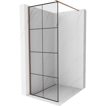 Mexen Kioto shower screen 70 x 200 cm, Transparent/Black pattern 8 mm, Rose gold - 800-070-101-60-77