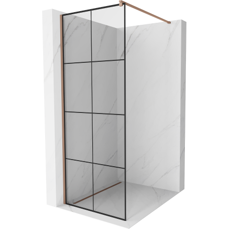 Mexen Kioto Walk-in Shower Wall 70 x 200 cm, Black Grid 8 mm, Rose Gold - 800-070-101-60-77
