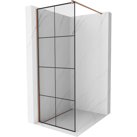 Mexen Kioto Walk-in Shower Wall 80 x 200 cm, Black Grid 8 mm, Rose Gold - 800-080-101-60-77