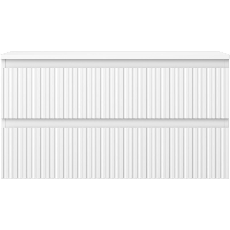 Mexen Rivel 90 cm under-sink bathroom cabinet with countertop, 2 drawers, grooved, matte white - 91A20-09047-2-BFFC01