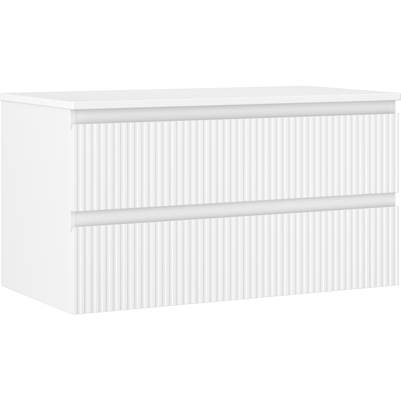 Mexen Rivel 90 cm Bathroom Cabinet with Countertop, 2 Drawers, Grooved, Matte White - 91A20-09047-2-BFFC01