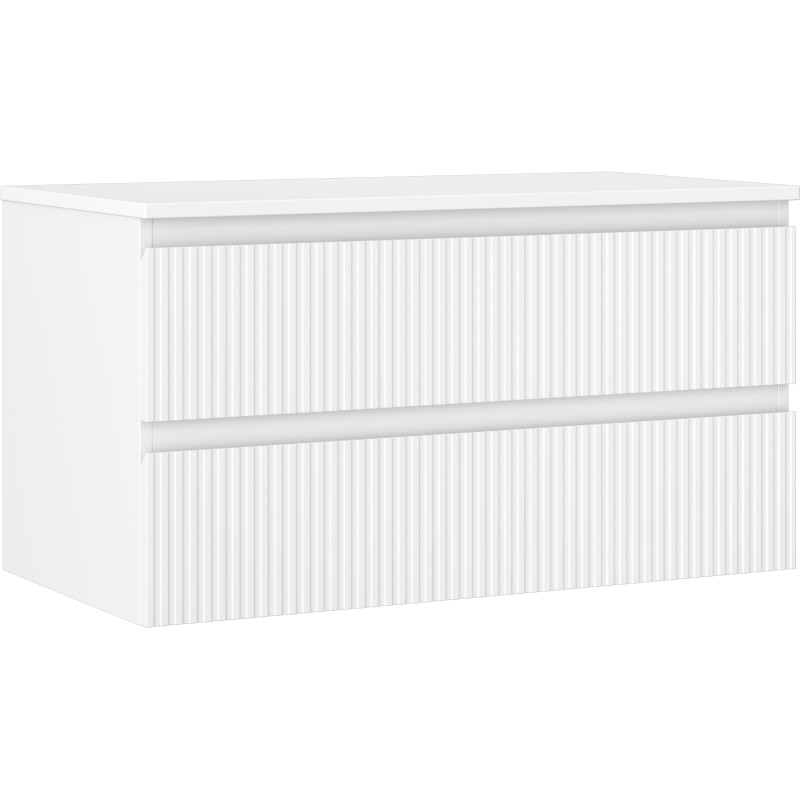 Mexen Rivel 90 cm under-sink bathroom cabinet with countertop, 2 drawers, grooved, matte white - 91A20-09047-2-BFFC01