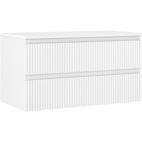 Mexen Rivel 90 cm under-sink bathroom cabinet with countertop, 2 drawers, grooved, matte white - 91A20-09047-2-BFFC01