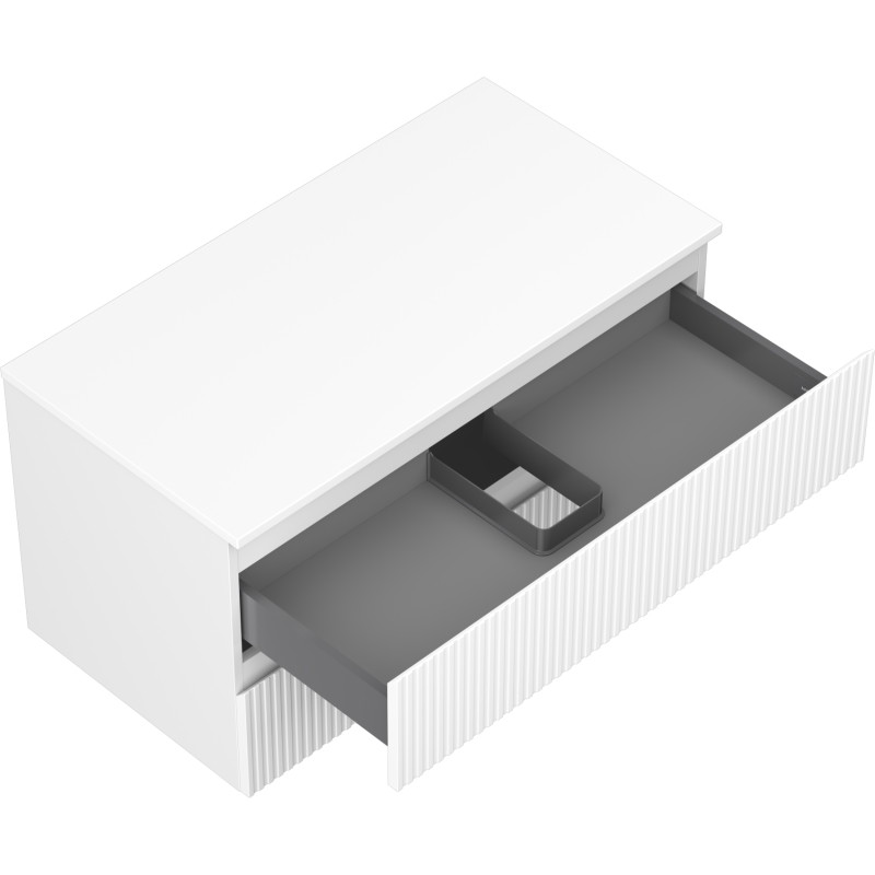 Mexen Rivel 90 cm under-sink bathroom cabinet with countertop, 2 drawers, grooved, matte white - 91A20-09047-2-BFFC01