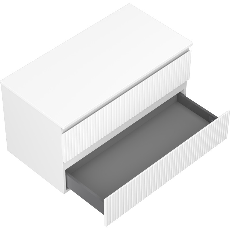 Mexen Rivel 90 cm under-sink bathroom cabinet with countertop, 2 drawers, grooved, matte white - 91A20-09047-2-BFFC01
