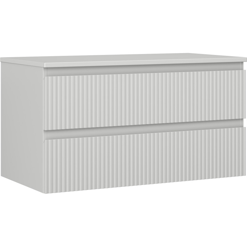 Mexen Rivel 90 cm Vanity Bathroom Cabinet with Countertop, 2 Drawers, Fluted, Matte Gray - 91A20-09047-2-BFFC62