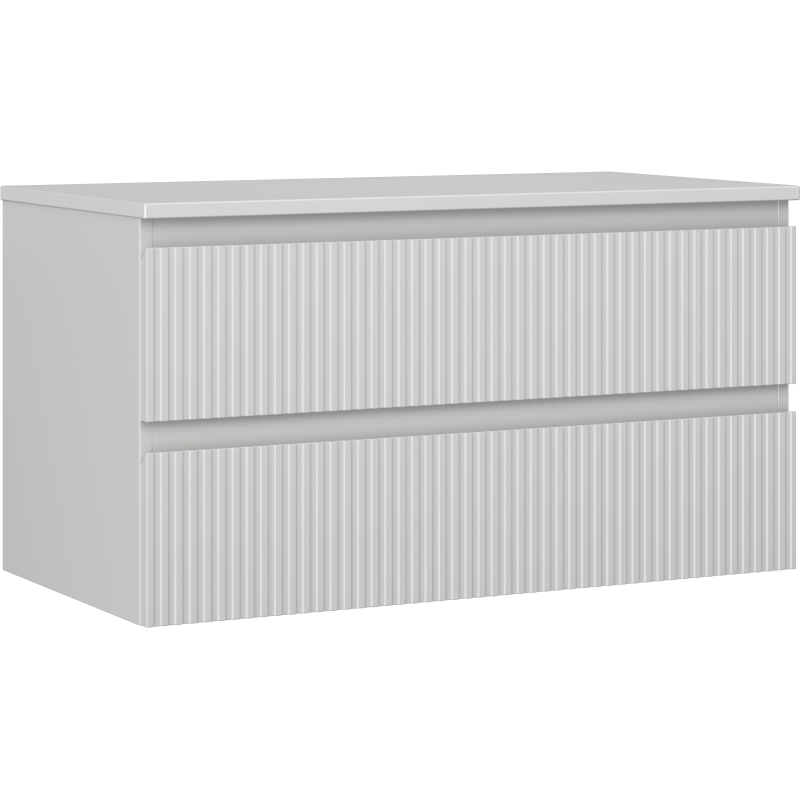 Mexen Rivel bathroom cabinet under sink 90 cm with countertop, 2 drawers, fluted, matte gray - 91A20-09047-2-BFFC62