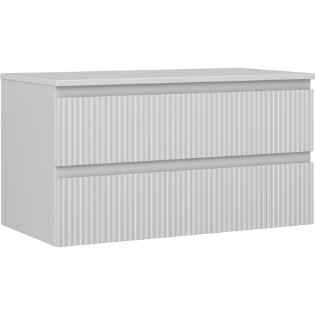 Mexen Rivel 90 cm Vanity Bathroom Cabinet with Countertop, 2 Drawers, Fluted, Matte Gray - 91A20-09047-2-BFFC62