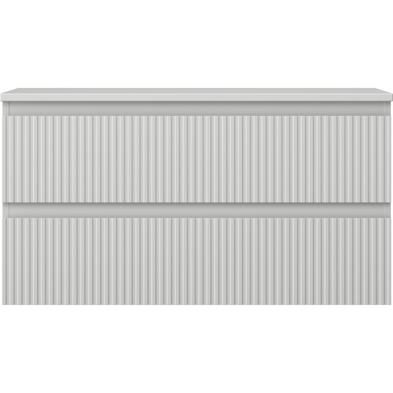 Mexen Rivel 90 cm Vanity Bathroom Cabinet with Countertop, 2 Drawers, Fluted, Matte Gray - 91A20-09047-2-BFFC62