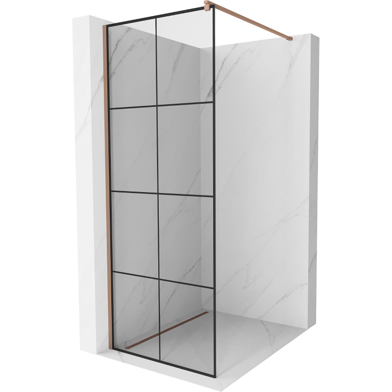 Mexen Kioto shower screen 90 x 200 cm, Transparent/Black pattern 8 mm, Rose gold - 800-090-101-60-77