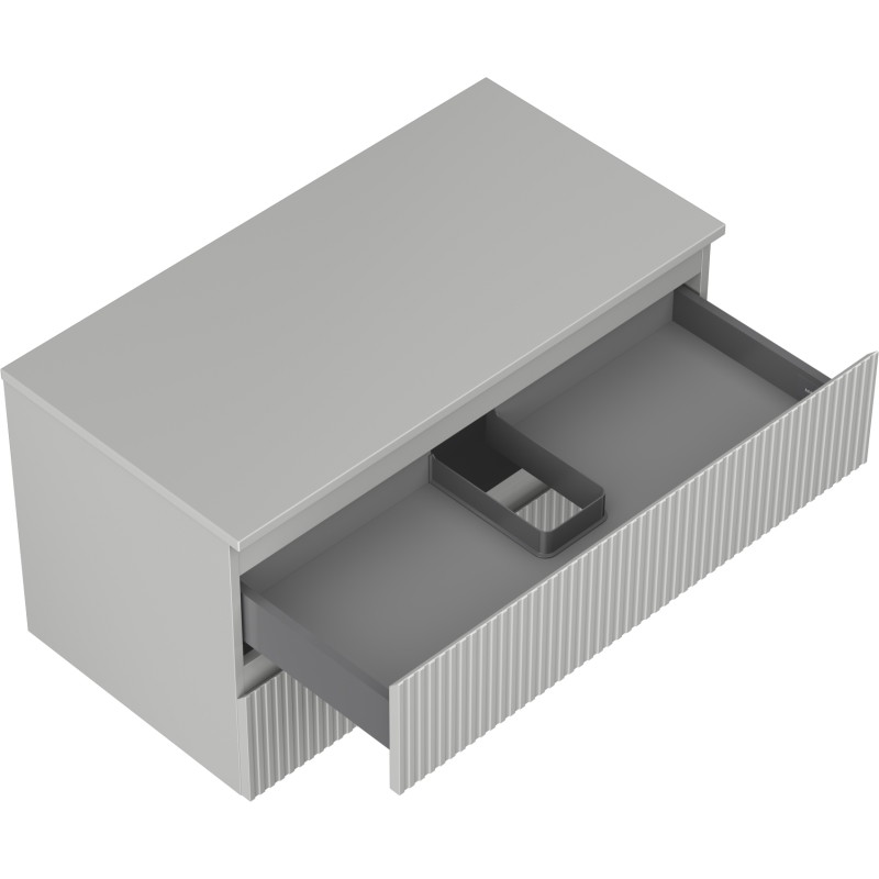 Mexen Rivel 90 cm Vanity Bathroom Cabinet with Countertop, 2 Drawers, Fluted, Matte Gray - 91A20-09047-2-BFFC62