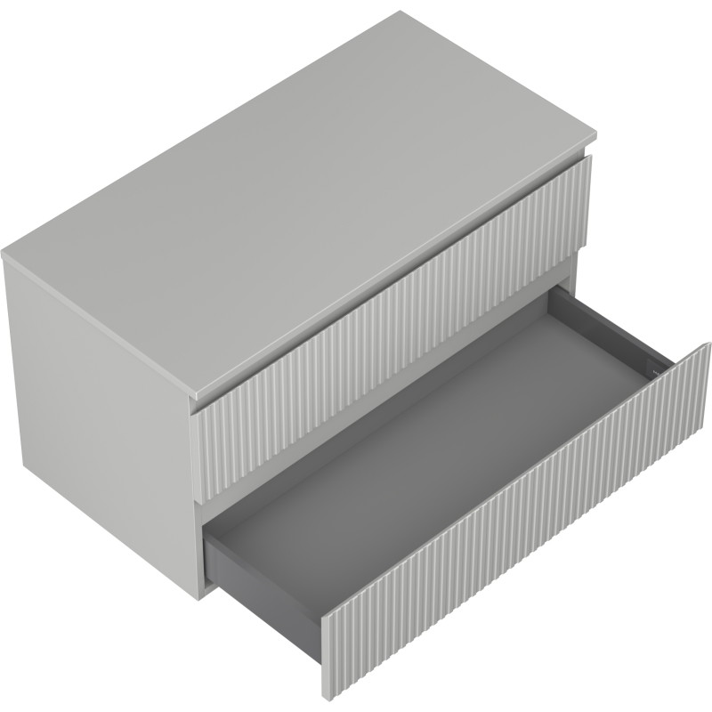 Mexen Rivel 90 cm Vanity Bathroom Cabinet with Countertop, 2 Drawers, Fluted, Matte Gray - 91A20-09047-2-BFFC62