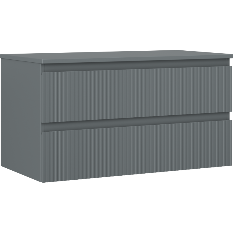 Mexen Rivel 90 cm Under-Sink Bathroom Cabinet with Countertop, 2 Drawers, Ribbed, Matte Graphite - 91A20-09047-2-BFFC66