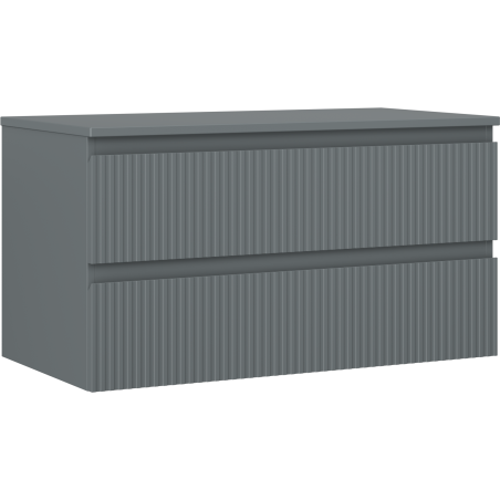 Mexen Rivel 90 cm Under-Sink Bathroom Cabinet with Countertop, 2 Drawers, Ribbed, Matte Graphite - 91A20-09047-2-BFFC66