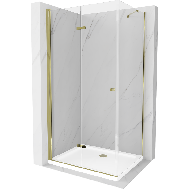 Mexen Lima folding shower cabin 70 x 90 cm, transparent, gold + Flat shower tray - 856-070-090-50-00-4010