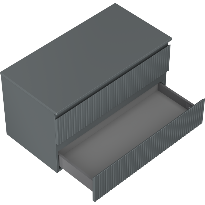 Mexen Rivel 90 cm Under-Sink Bathroom Cabinet with Countertop, 2 Drawers, Ribbed, Matte Graphite - 91A20-09047-2-BFFC66