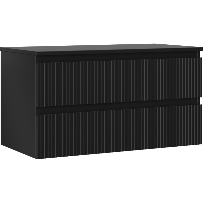 Mexen Rivel 90 cm under-sink bathroom cabinet with countertop, 2 drawers, grooved, black matte - 91A20-09047-2-BFFC71
