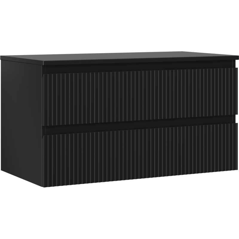 Mexen Rivel bathroom cabinet under sink 90 cm with countertop, 2 drawers, grooved, matte black - 91A20-09047-2-BFFC71