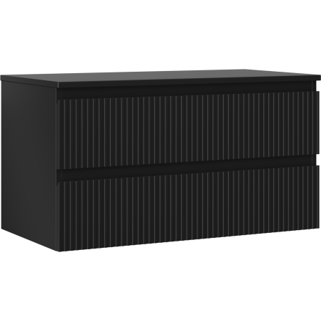 Mexen Rivel 90 cm under-sink bathroom cabinet with countertop, 2 drawers, grooved, black matte - 91A20-09047-2-BFFC71