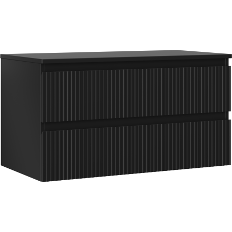 Mexen Rivel bathroom cabinet 90 cm with countertop, 2 drawers, grooved, matte black - 91A20-09047-2-BFFC71