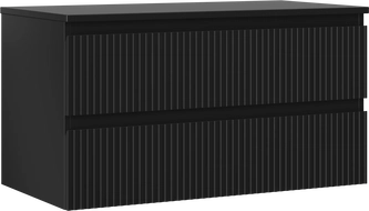 Mexen Rivel bathroom cabinet under sink 90 cm with countertop, 2 drawers, grooved, matte black - 91A20-09047-2-BFFC71