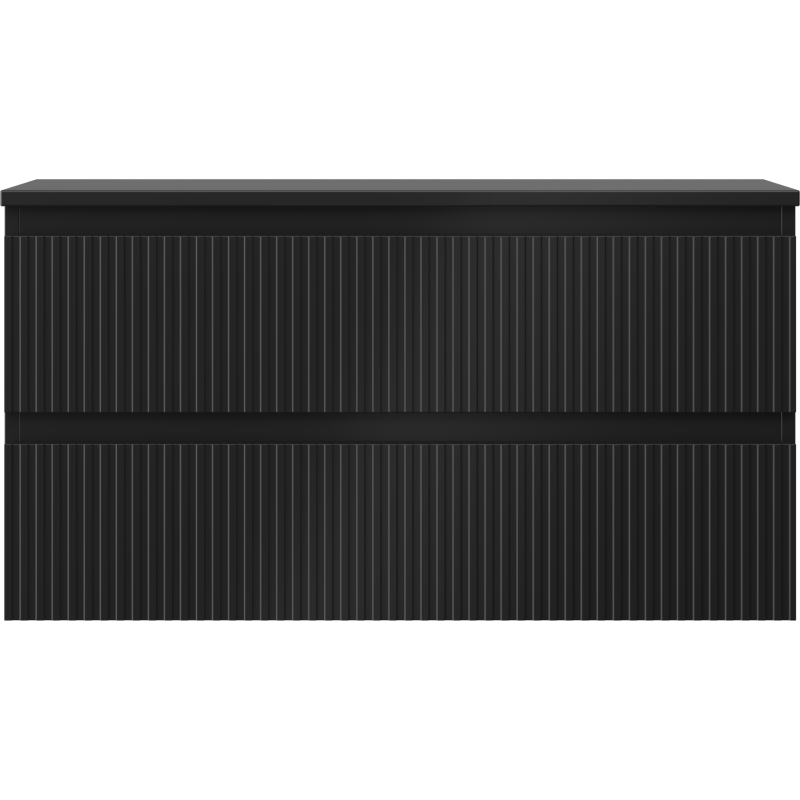 Mexen Rivel bathroom cabinet under sink 90 cm with countertop, 2 drawers, grooved, matte black - 91A20-09047-2-BFFC71