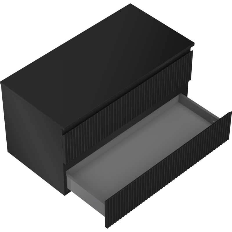 Mexen Rivel bathroom cabinet under sink 90 cm with countertop, 2 drawers, grooved, matte black - 91A20-09047-2-BFFC71