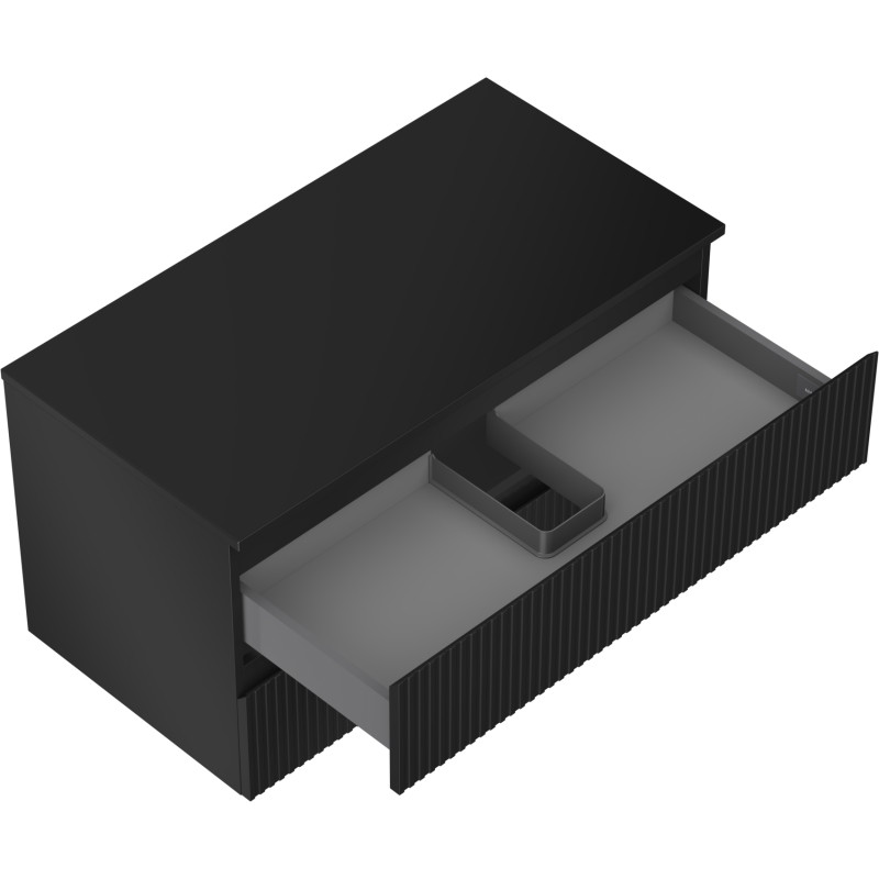 Mexen Rivel 90 cm under-sink bathroom cabinet with countertop, 2 drawers, grooved, black matte - 91A20-09047-2-BFFC71