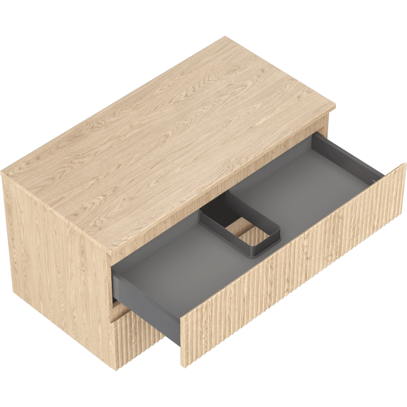 Mexen Rivel bathroom cabinet under-sink 90 cm with countertop, 2 drawers, grooved, oak - 91A20-09047-2-BFFC81