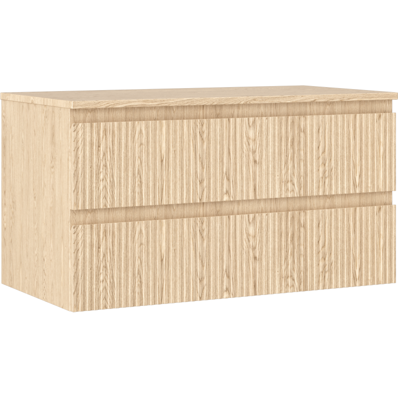 Mexen Rivel bathroom cabinet under-sink 90 cm with countertop, 2 drawers, grooved, oak - 91A20-09047-2-BFFC81