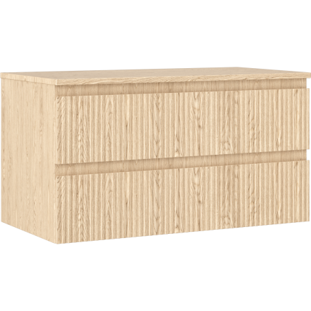 Mexen Rivel bathroom cabinet under-sink 90 cm with countertop, 2 drawers, grooved, oak - 91A20-09047-2-BFFC81