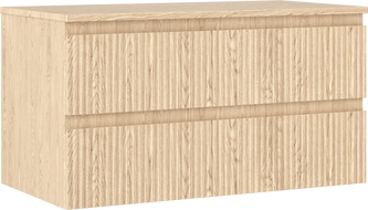 Mexen Rivel bathroom cabinet under-sink 90 cm with countertop, 2 drawers, grooved, oak - 91A20-09047-2-BFFC81