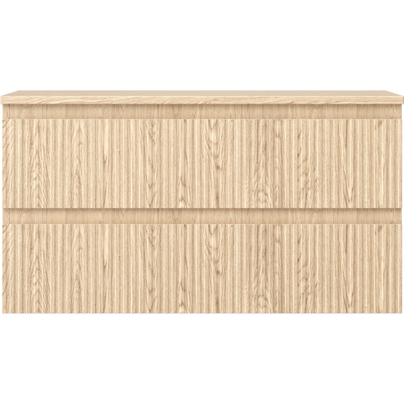 Mexen Rivel bathroom cabinet under-sink 90 cm with countertop, 2 drawers, grooved, oak - 91A20-09047-2-BFFC81