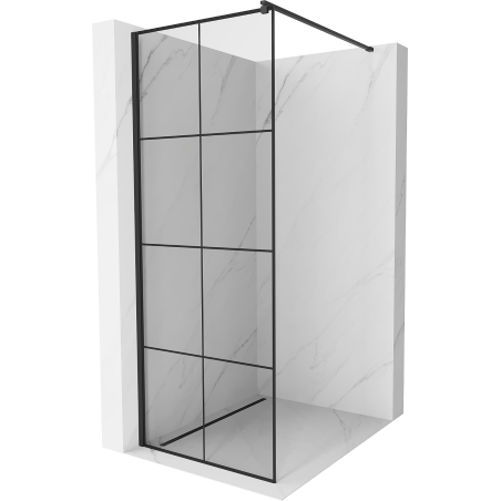 Mexen Kioto Walk-in Shower Wall 90 x 200 cm, Black Grid 8 mm, Black - 800-090-101-70-77